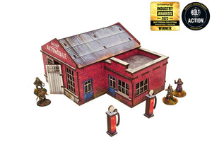 Micro Art Studio - WW2 Normandy Garage w. Petrol Station PREPAINTED H00131