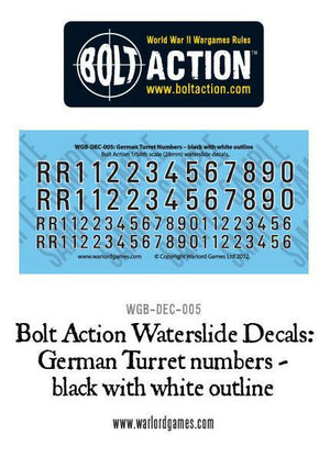 Warlord - Bolt Action Decals - German Turret Numbers - Black with White Outline