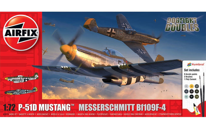 Airfix - 1/72 P-51 D Mustang & Messerschmitt Bf-109 F-4 - Dogfight Double (Set incl. Paints)