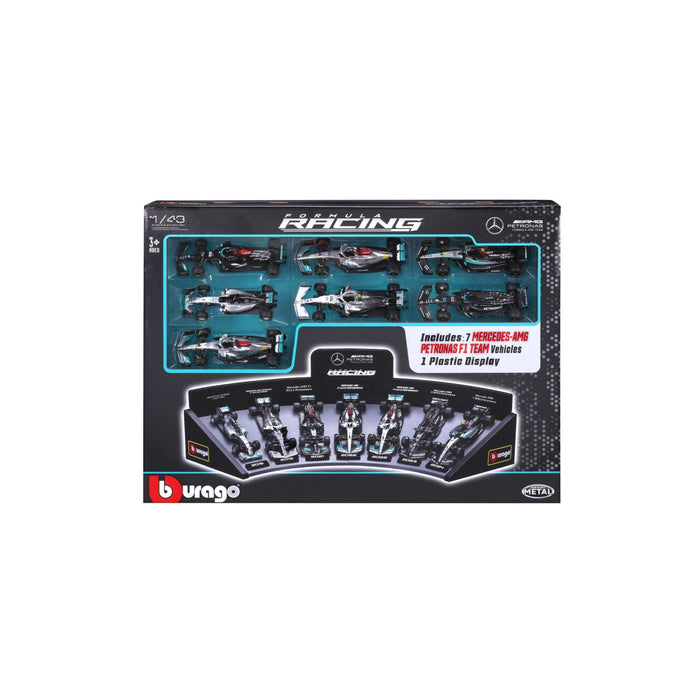 Burago - 1/43 Mercedes F1 Deluxe Gift Box (7 Cars + Stand)