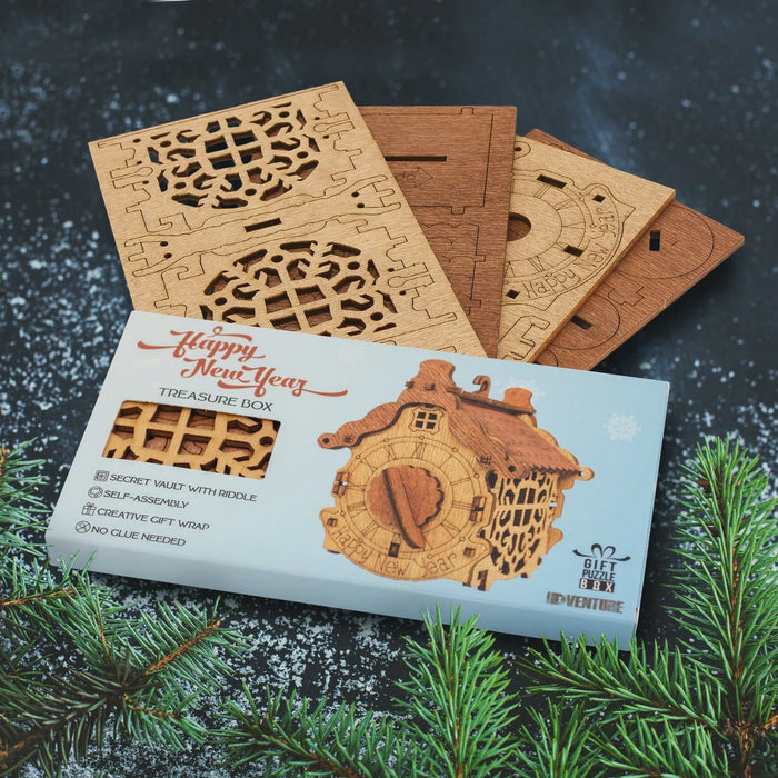 iDventure - Gift Puzzle box - "Happy New Year" Box (Wooden kit)