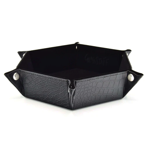 CritStones -  Hexagonal Foldable Dice Tray - Dragon Skin - Black