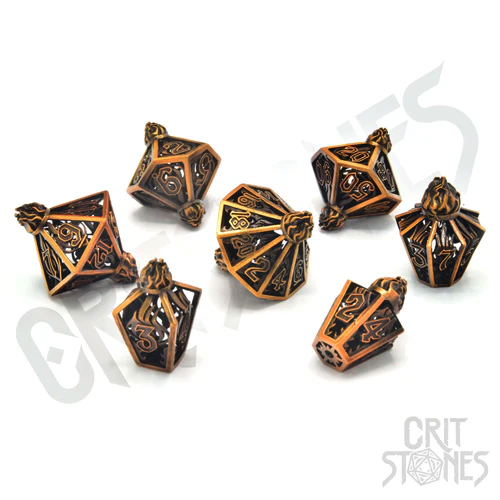 CritStones -  Metal RPG Dice Set - Elixerium Brass (Hollow)