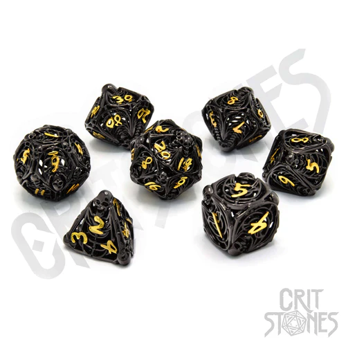 CritStones -  Metal RPG Dice Set - Soulreaper Gold (Hollow)