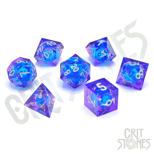 CritStones -  Resin RPG Dice Set - Blue Bane (Liquid Core)