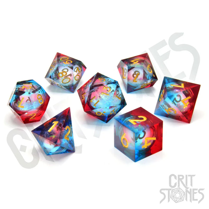 CritStones - Resin RPG Dice Set - Fire and Ice Liquid Core