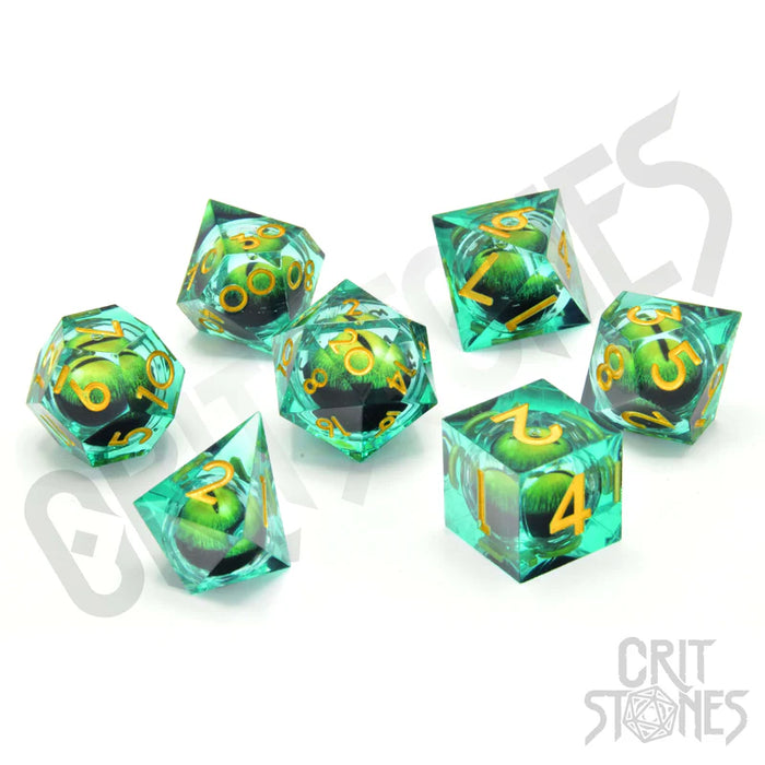 CritStones - Resin RPG Dice Set - Forest Dragon's Gaze Floating Eye