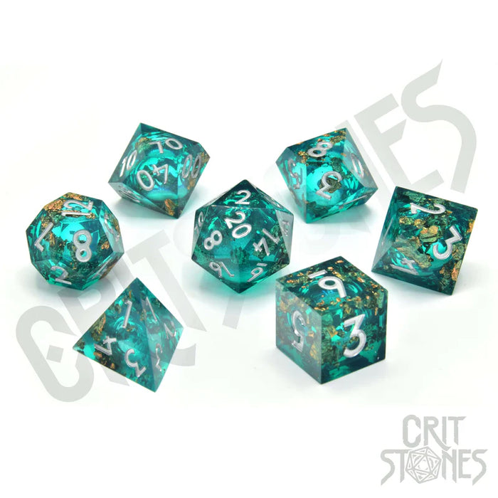 CritStones -  Resin RPG Dice Set - Forest Fountain (Liquid Core)