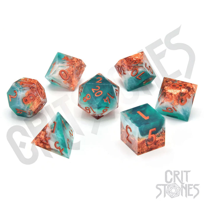 CritStones -  Resin RPG Dice Set - Mystic Marine (Sharp Edge)