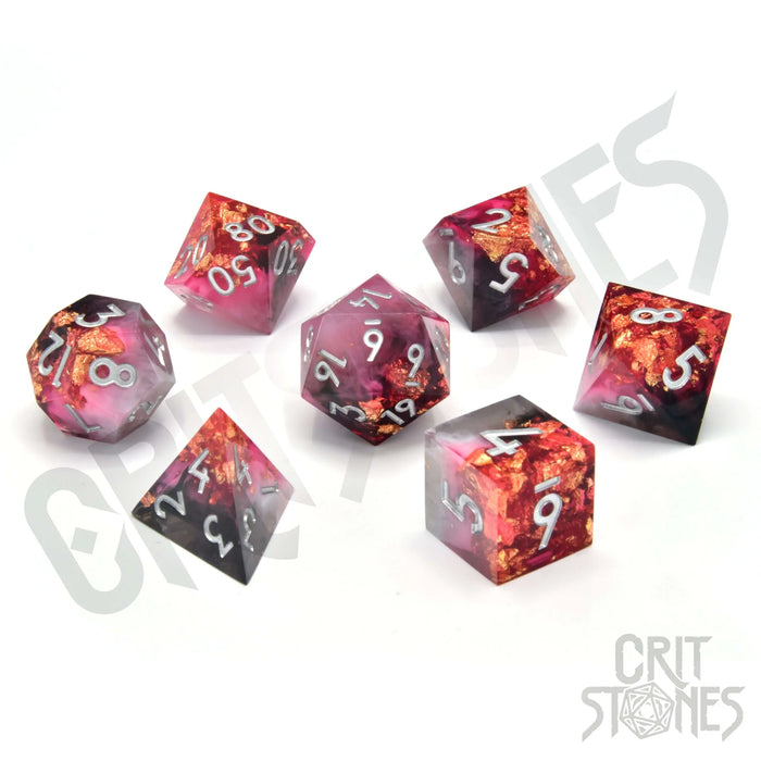 CritStones -  Resin RPG Dice Set - Ruby Rift (Sharp Edge)