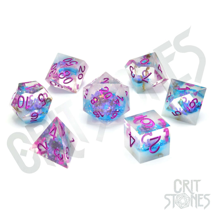 CritStones -  Resin RPG Dice Set - Violet Bloom (Sharp Edge)