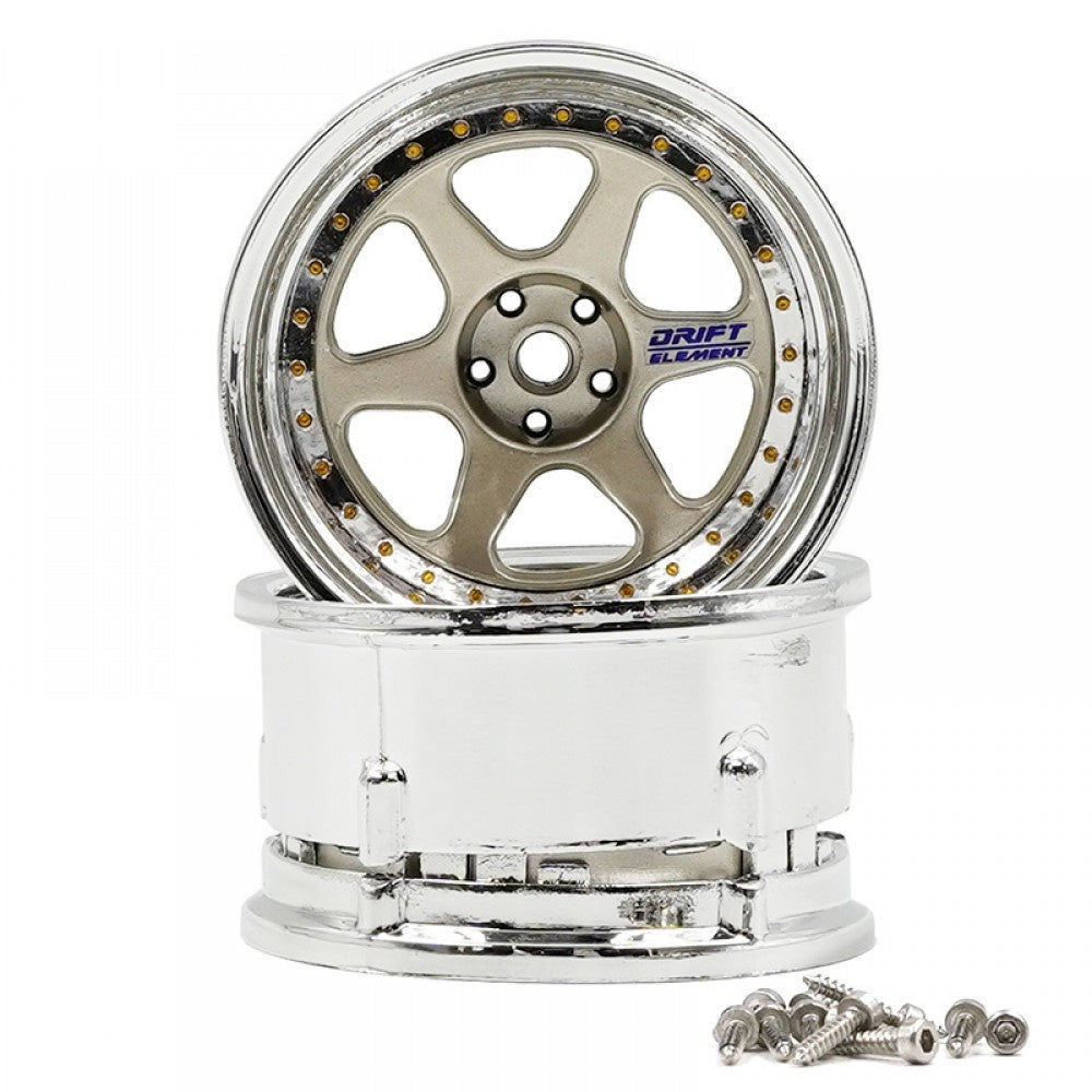 DS Racing - Drift Element 6 Spoke Rim Light Gold Chrome Lip w/ Gold Ri ...