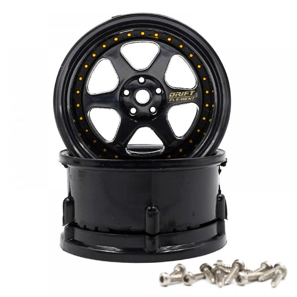 DS Racing - Drift Element 6 Spoke Rim Triple Black w/ Gold Rivets for ...