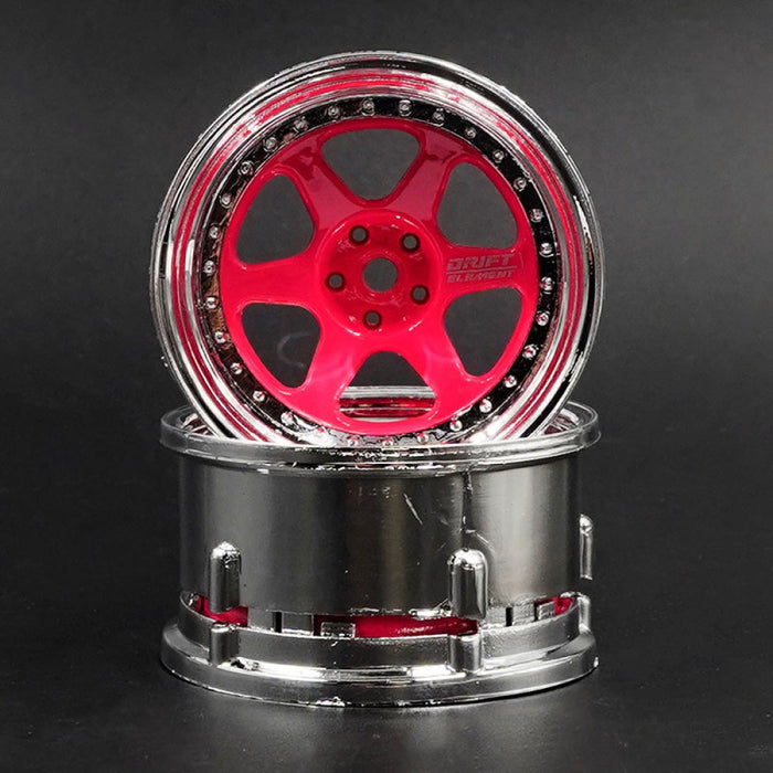 DS Racing - Drift Element 6 Spokes Rim 2 pcs Pink Chrome Lip For 1/10 RC Drift