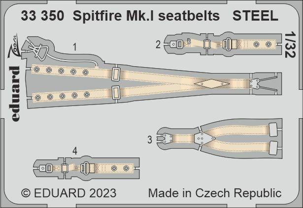 Eduard - 1/32 Spitfire Mk.I Seatbelts STEEL (Color photo-etched) (for Kotare) 33350