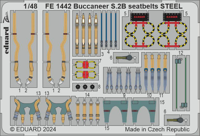 Eduard - 1/48 Buccaneer S.2B Seatbelts STEEL (Color photo-etched) (for Italeri) FE1442