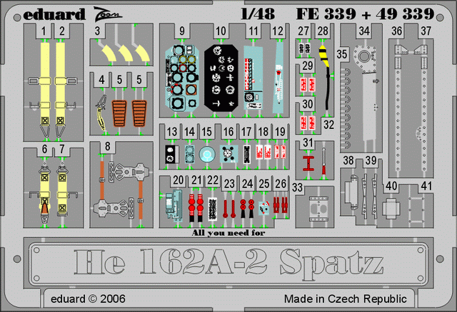 Eduard - 1/48 He 162A-2 Spatz (Color photo-etched) (for Tamiya) FE339