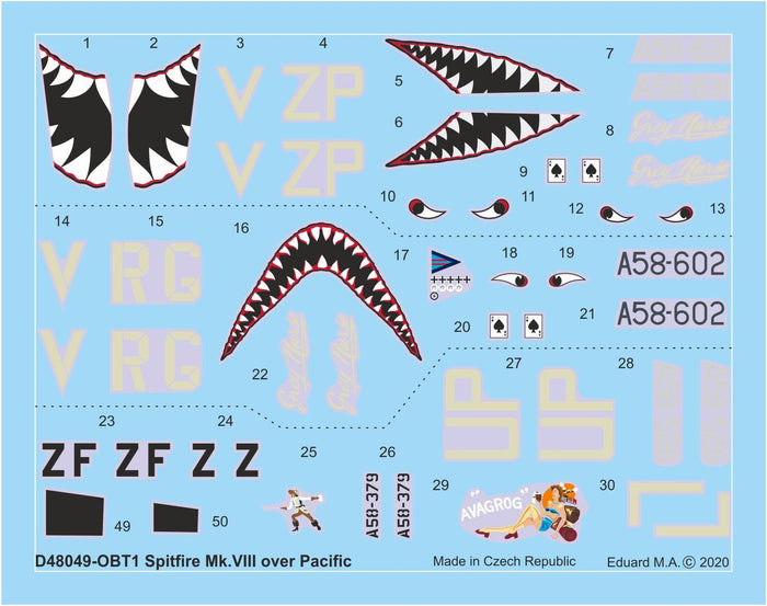 Eduard - 1/48 Spitfire Mk.VIII Over Pacific Decal Sheet D48049