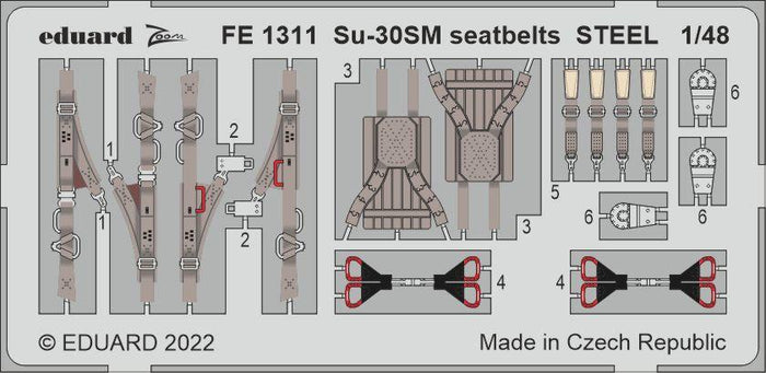 Eduard - 1/48 Su-30SM Seatbelts STEEL (Color photo-etched) (for GWH) FE1311