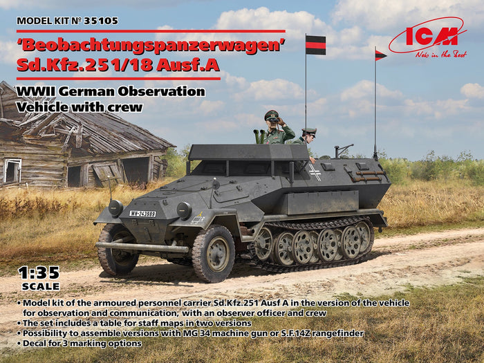 ICM - 1/35 Sd.Kfz.251/18 Ausf.A WWII German Observation Vehicle w/ Crew