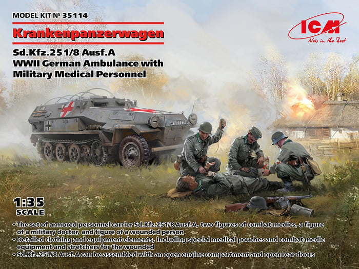 ICM - 1/35 Sd.Kfz.251/8 Ausf.A WWII German Ambulance w/ Military Medical Personnel
