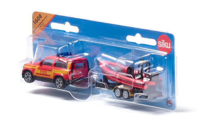 Land Rover Defender Fire Brigade with Boat (17cm Long)