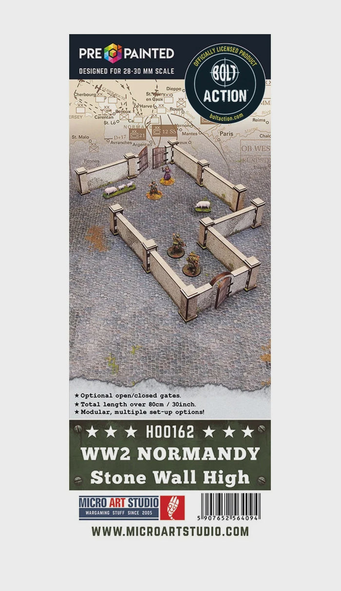 Micro Art Studio - WW2 Normandy High Stone Wall with Gate Pre-painted  (H00162)