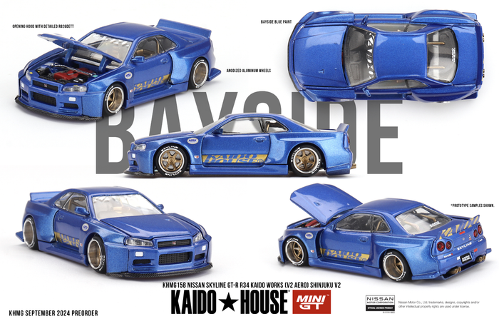 Mini GT - 1/64 Nissan Skyline GT-R (R34) (V2 Aero) SHINJUKU V2 (Kaido House)