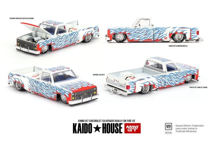Mini GT - 1/64 Chevrolet Silverado Dually on Fire V2 (Kaido House)