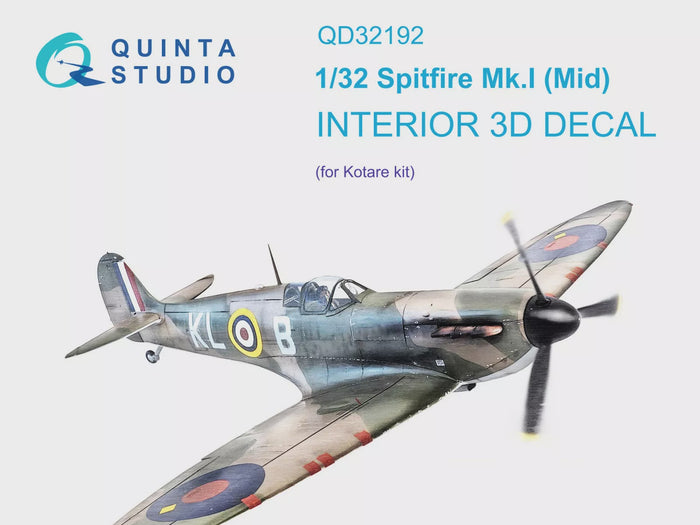 Quinta Studio QD32192 - 1/32 Spitfire Mk.1 (Mid) 3D-Printed & Coloured Interior (for Kotare kit)