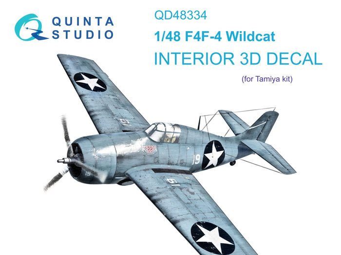 Quinta Studio QD48334 - 1/48 F4F-4 Wildcat 3D-Printed & coloured Interior on decal paper (Tamiya)