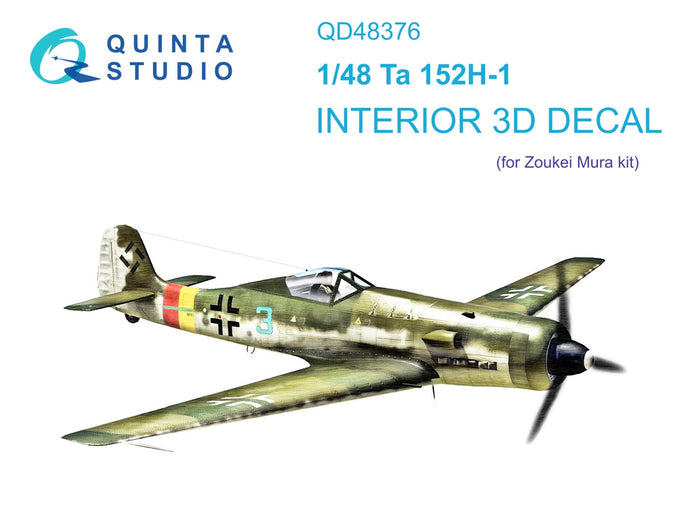 Quinta Studio QD48376 - 1/48 Ta 152H 3D-Printed & Coloured Interior (Zoukei Mura)