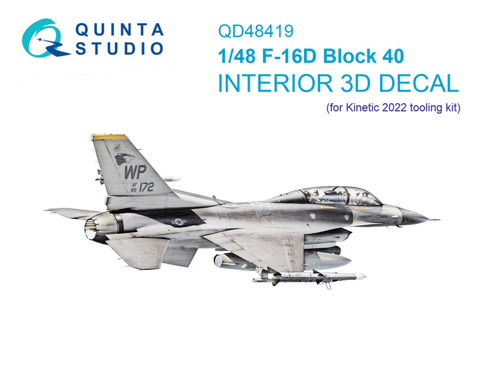 Quinta Studio QD48419 - 1/48 F-16D block 40 3D-Printed & coloured Interior (Kinetic 2022)