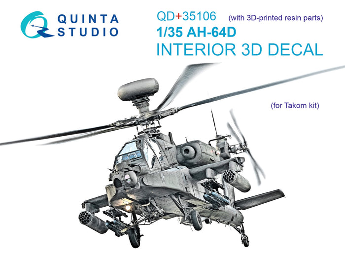 Quinta Studio QDS+35106 - 1/35 AH-64D 3D Coloured Interior (for Takom kit)