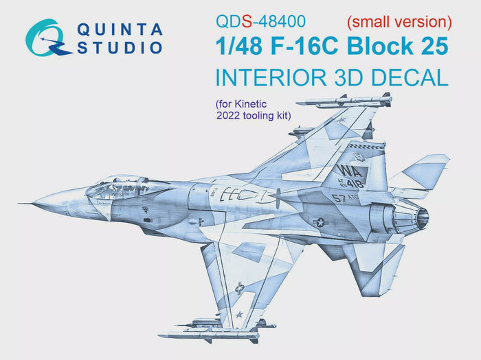 Quinta Studio QDS-48400 - 1/48 F-16C block 25 3D-Printed & Coloured Interior (Kinetic 2022 tool) Small version