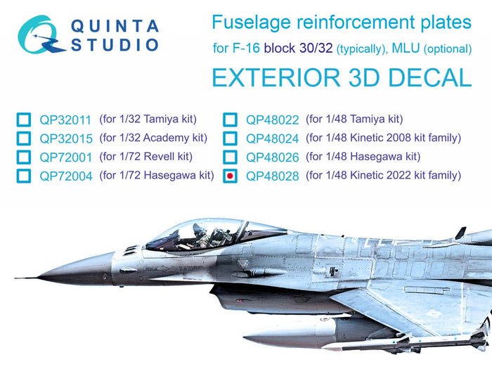Quinta Studio QP48028 - 1/48 F-16 block 30/32 reinforcement  plates (for Kinetic kit 2022 tool)