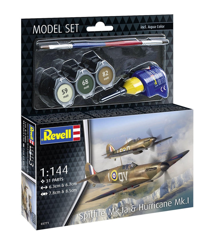 Revell - 1/144 Spitfire Mk.Ia & Hurricane (Model Set Incl. Paint)