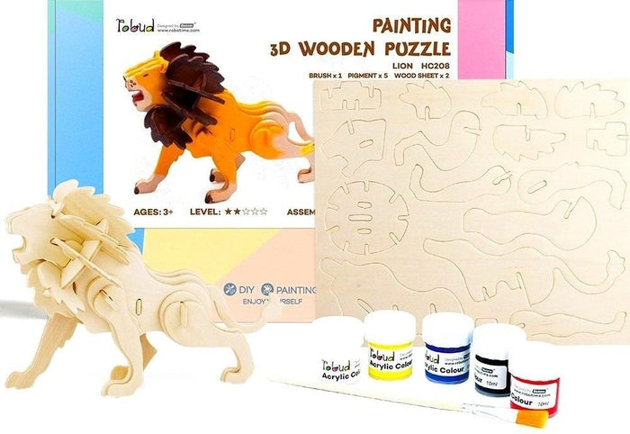 Robotime - 3D Wooden Puzzle with Paints - Lion