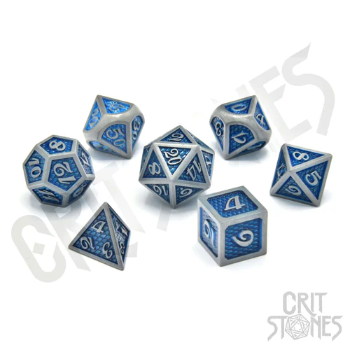 CritStones -  Metal RPG Dice Set - Blue Dragonhide