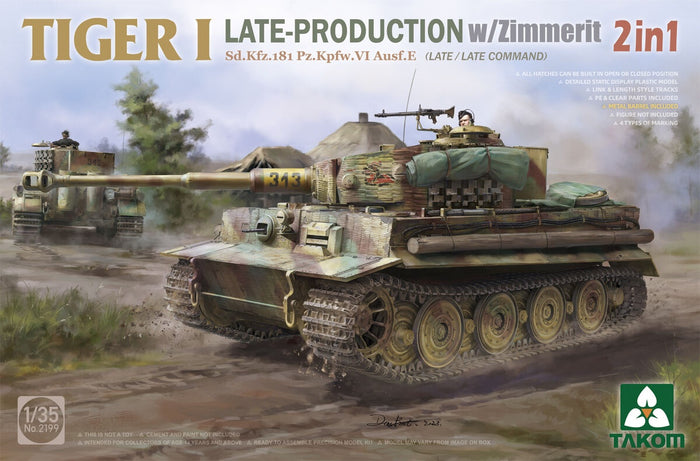 Takom - 1/35 TIGER I Late-Production with Zimmerit Sd.Kfz.181 Pz.Kpfw.VI Ausf.E (LATE/LATE COMMAND) 2 in 1