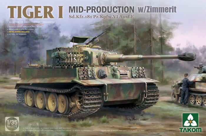 Takom - 1/35 TIGER I Mid-Production with Zimmerit Sd.Kfz.181 Pz.Kpfw.VI Ausf.E