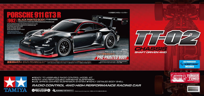 Tamiya - R/C Porsche 911 GT3 (992) Black PB (TT02) w/ESC