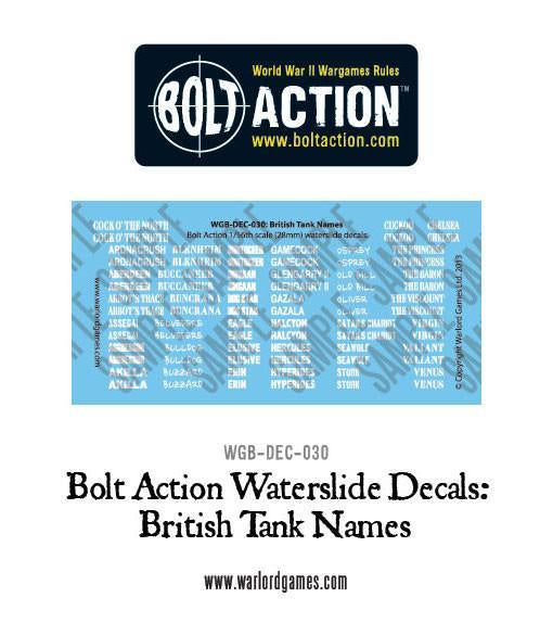 Warlord - Bolt Action Decals - Bolt Action British Tank Names