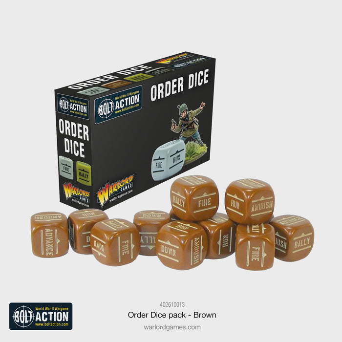 Warlord - Bolt Action Orders Dice - Brown (12 Boxed)