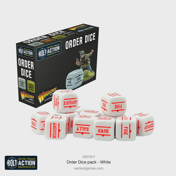 Warlord - Bolt Action Orders Dice - White (12 Boxed)