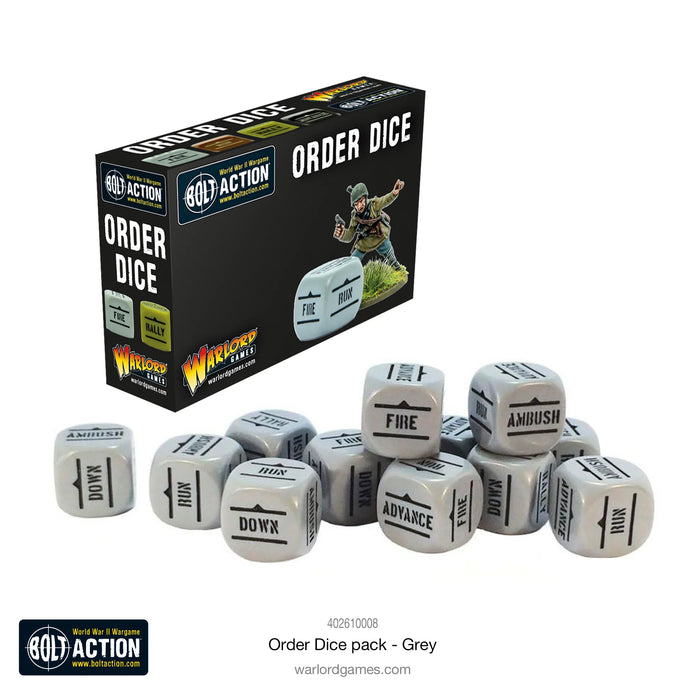 Warlord - Bolt Action Orders Dice - Grey (12 Boxed)