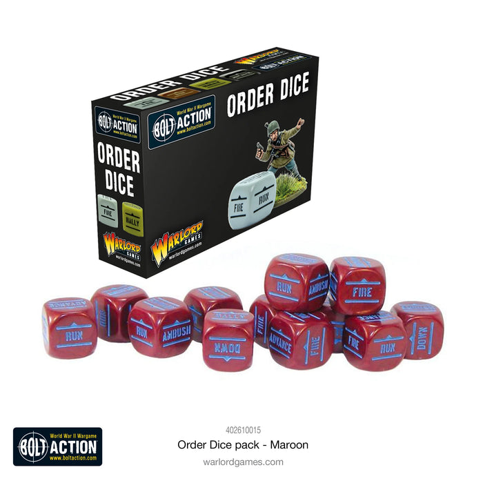 Warlord - Bolt Action Orders Dice - Maroon (12 Boxed)