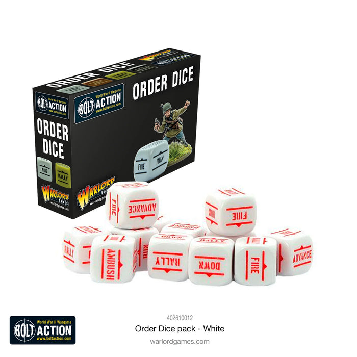 Warlord - Bolt Action Orders Dice - White (12 Boxed)
