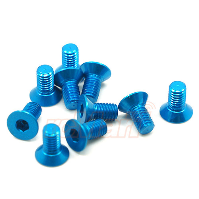 Yeah Racing - Aluminum 7075 3x10mm Hex Socket Flat Head Screws Blue (10 pcs)