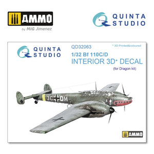 Quinta Studio QD32063 - 1/32 Bf 110C/D  3D-coloured Interior  (for Dragon)